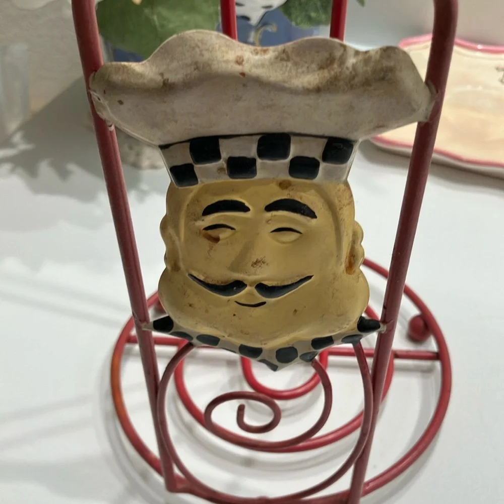 Antique Charming Chef Red Paper Towel Holder